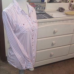 Pink & White Button Up Long or Half-Sleeve Shirt